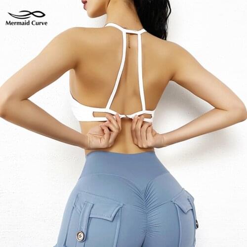 Mermaid Curve Sexy Thin Shoulder Strap Workout Light Support Back Clasp Closure Yoga Bra Vest Moisture-Wicking Female Sports Bra