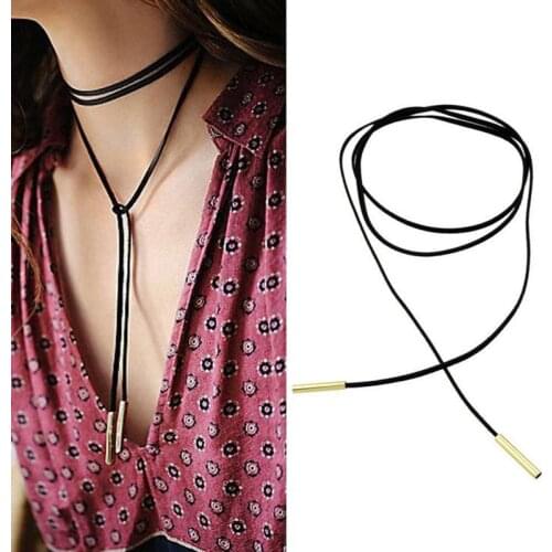 Womens Faux Suede Leather Long Wrap Necklace Tube/Leaf/Coin Pendant Choker Gothic Charms Necklace Jewelry