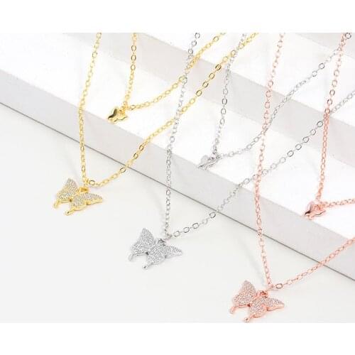 Binmonray 925 Sterling Silver Big Small Two Flash Drilling Butterfly Zircon Clavicle Double Layer Choker Necklace Women Jewelry