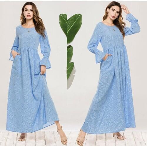 Women Abaya Flare Sleeve Casual Long Dress Elegant Muslim Arab Jilbab Kaftan Dubai Turkish Elbise Islamic Clothing Middle East