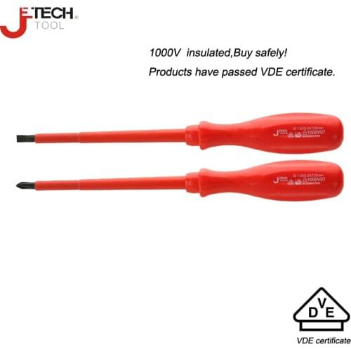 Jetech VDE test slotted 2.5mm 4mm 5.5mm 6.5mm phillips PH0/1/2 1000v insulated magnetic tip screwdriver for electrical tool 1pcs