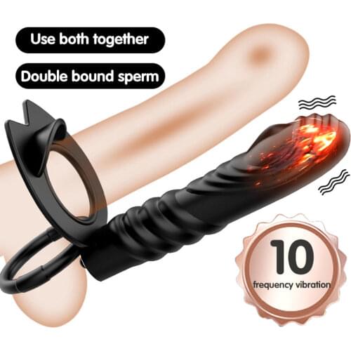 10 Frequency Double Penetration Vibrator Penis Strapon Dildo Vibrator, Strap On Penis Anal Plug for Man Sex Toys for Beginner