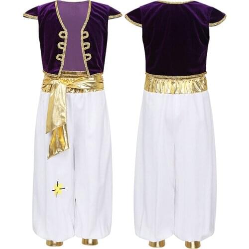 2021 Children Arabianprince Cosplay Boys Halloween Party Drama Performance Stage Costume Short Vest With Loose Pants