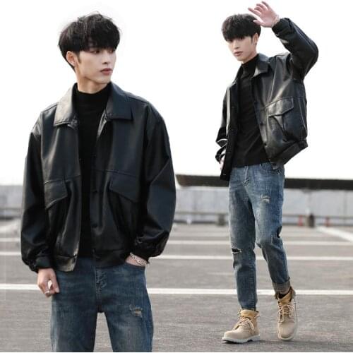 2021 Mens Loose Style Jacket Motorcycle Biker Leather Jacket Men Fashion Leather Coats Male Bomber Jacket