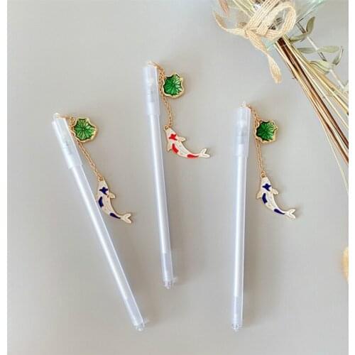 36PCS Black Pen Pink Girl Heart Ge Xing Bi Chinese Style Lotus Koi Fish Pendant Gel Pens Kawaii School Supplies