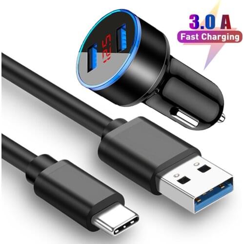 Type C USB Cable Car USB Charger For Samsung S21 S20 FE Ultra Plus A11 A41 A31 M51 M31 M31S 3.1A Fast Car USB Phone Charger