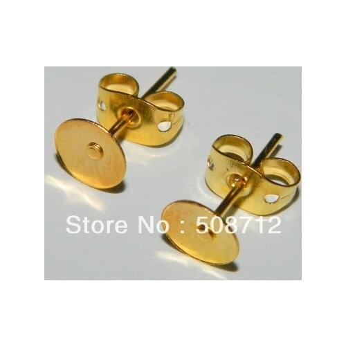 Free shipping!!!1000 Sets Gold Plated 8mm Flat Pad Earring Post Stud With Stopper