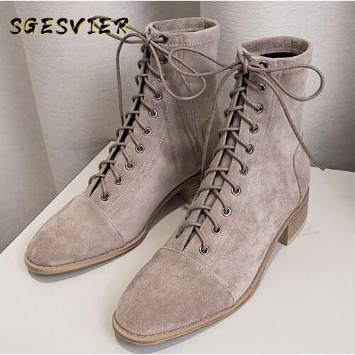 Sgesvier new online star flock microfiber wholesale customer cross-tied med heels 4cm Chelsea boots round toe ankle boots