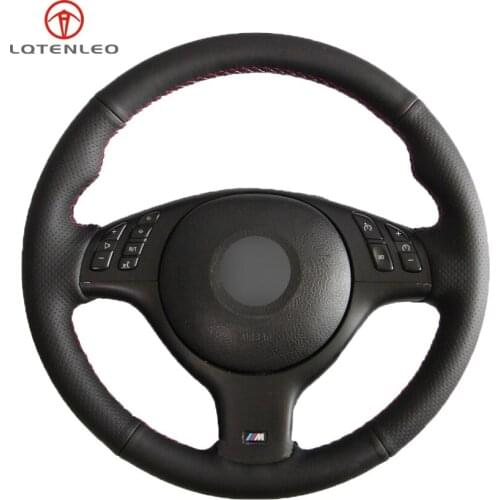 LQTENLEO Steering Wheel Cover Black Genuine Leather For BMW M Sport 3 Series E46 330i 330Ci E39 540i 525i 530i M3 M5 2000-2006