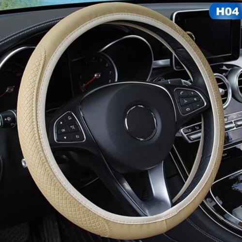Car Steering Wheel Cover Breathable Protector Anti Slip PU Leather Steering Covers Black Suitable 37-38cm Auto Decoration