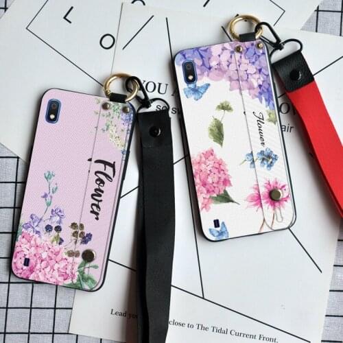 Luxury Floral Wristband Case For Samsung Galaxy A01 A10 A20E A21 A30S A40 A50 Matte Silicone Full Coverr For Samsung A50 A51 A52