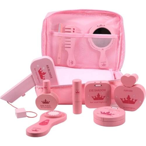 Children Wooden Beauty Makeup Salon Toys Simulation Play House Toys Dresser Girl Princess Cosmetics Bag Set Girls Pretend Toy