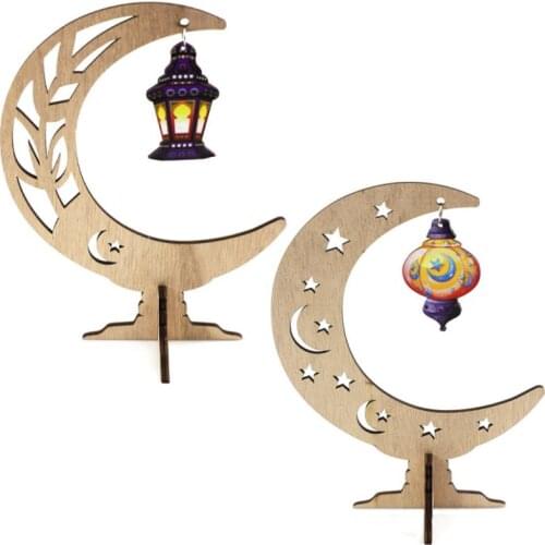 DIY Wooden Eid Mubarak Ramadan Gulbang Moon Star Painted Lantern Table Decoration Crafts For Eid Al-Fitr House Table Decor