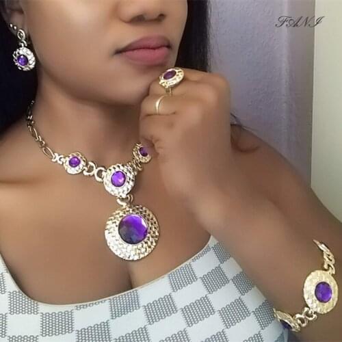 Fani Dubai Gold Colorful Jewelry Set Wholesale Nigerian Wedding woman accessories jewelry set Fashion African Bridal Jewelry Set
