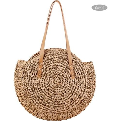Brand New Outdoor Circular Beach Straw Braided Woven Beach Bag Dual-Purpose Travel Sling Bag Crossbody Bag