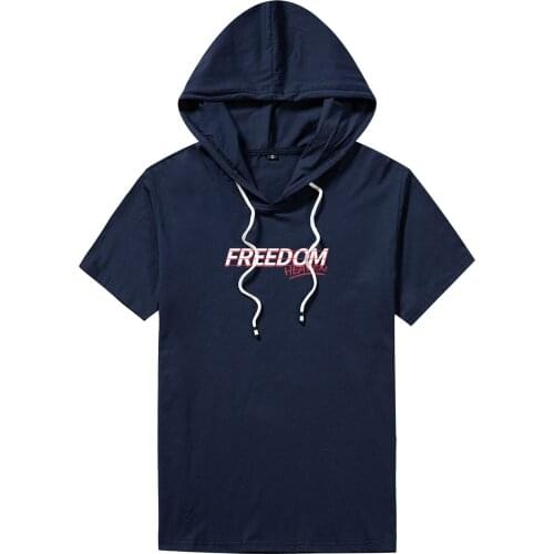 Letter Printing T Shirts Men Short Sleeve Summer Freedom Tops Male Casual Hooded tshirts Black Streetwear Homme Top Tees Fashion