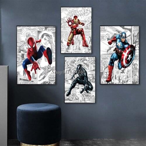 Marvel Movie Anime Avengers Canvas Painting Captain America Spiderman Posters Prints Wall Art Picture for Living Room Home Decor