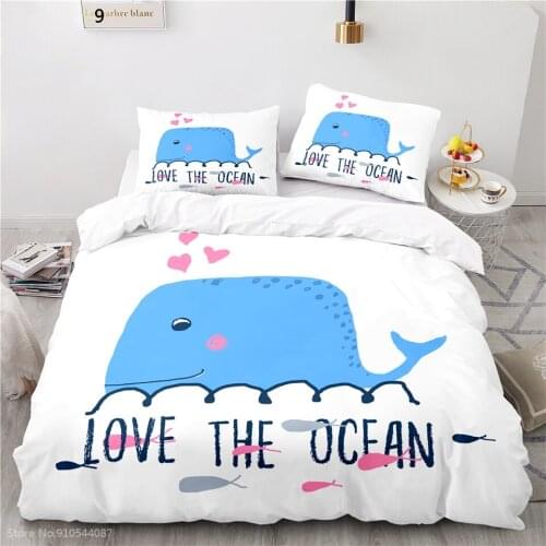 Cute Cartoon Whale 3d Bedding Set Duvet Cover Sets Pillowcase Twin Full Queen King Size for Boys Girls Kids Gifts Bedroom Decor