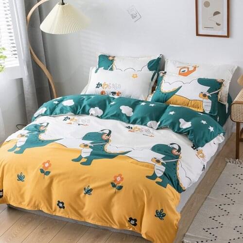Kids Boy Dinosaur Yellow Cartoon Comforter Bedding Set Cute Luxury Fashion King Queen Twin Size Bed Linen Duvet Cover Set Gifts