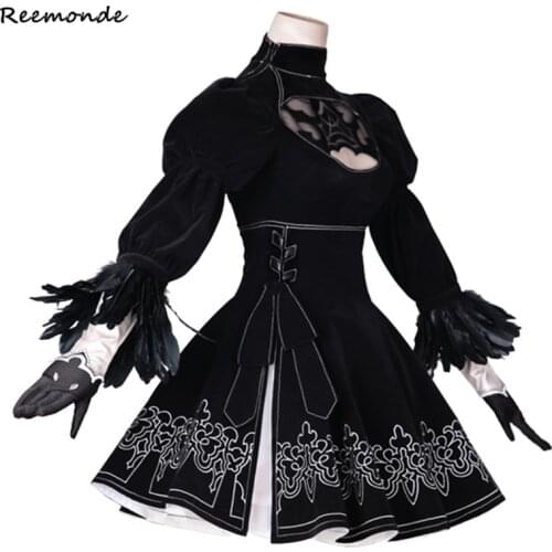 Game NieR: Automata YoRHa No 2 Type B Cosplay Costumes Sexy Black Dress With Gloves 2B Synthetic Wigs For Women Girls Full dress