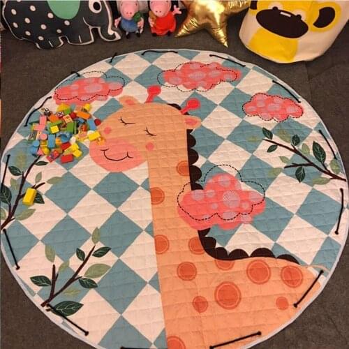 Kids Rug Toys Animal Printed Round Baby Play Mat Cotton Childrens Carpet Developing Mat For Children Baby Mat Storage Bag Toys