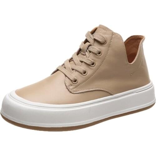 Leather Sneakers Women Vulcanize Shoes Casual White Sneaker Shoes Ladies Flats Lace-up Walking Trainers Zapatos Mujer