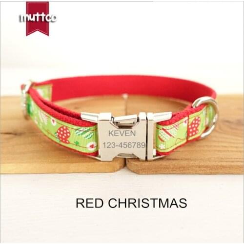 Red CHRISTMAS Dog Collar Engraved Customized Puppy IDTag Collar AntiLost Personalized Nameplate Collars For Small Large pet Dogs