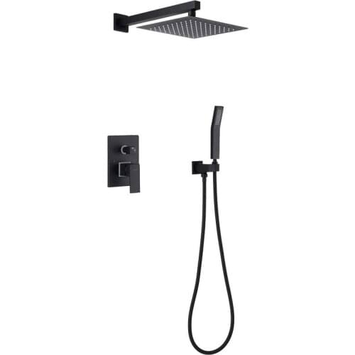 Brass Black Shower Set Bathroom Faucet Wall Shower Arm Diverter Mixer Handheld Spray Sets With 8-12" Rian Shower Head