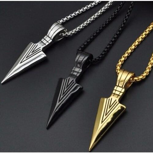 Hot Mens jewelry Matte Black Long Necklace with Arrow Pendant Jewelry Chain Hip Hop Punk Rock Christmas Halloween Gift For Men