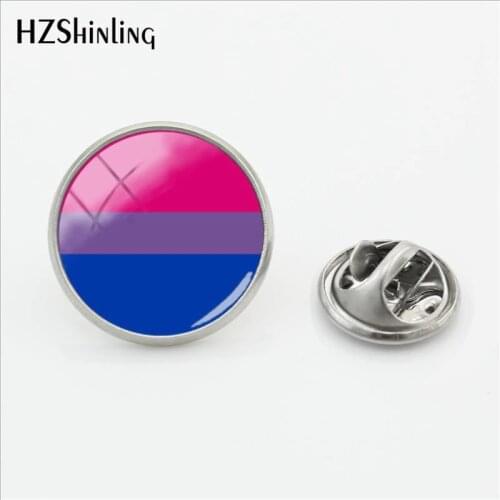 2018 New Bi Pride Flag Clasp Pin Pansexuality Flag Pins Stainless Steel Lapel Pin Glass Dome Hand Craft Jewelry