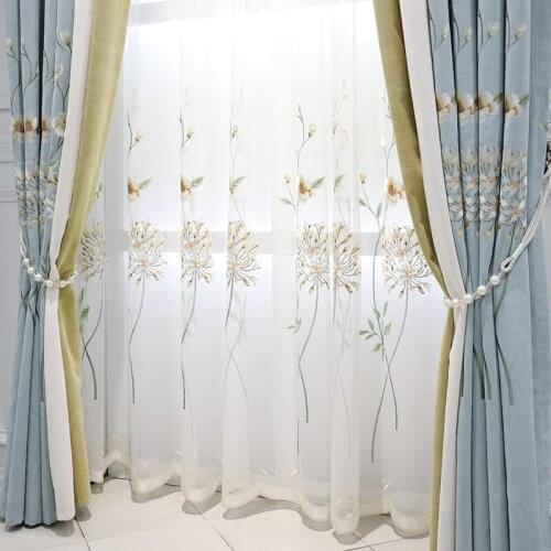 Floor-to-ceiling Windows Sunil Embroidered for Bedroom Girl Room Blackout Curtain Curtain Screen Blue Warm Curtains Custom