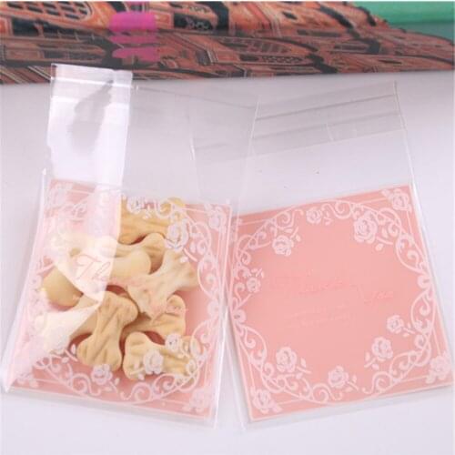 Wholesale 50pcs/lot Lovely Pink Wedding Candy Self-adhesive Package Bags Favor Party Biscuit Packaging