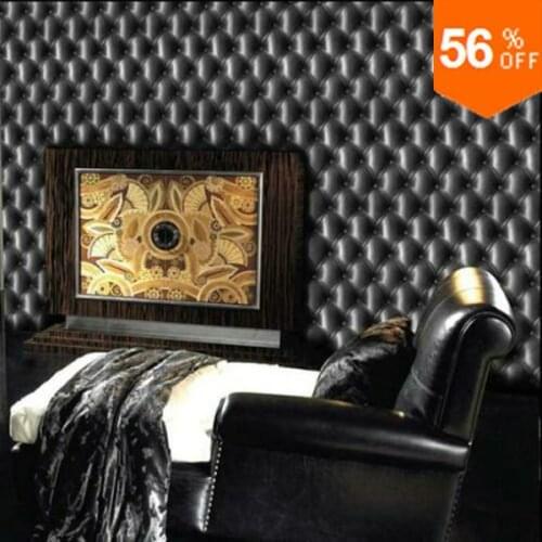 Modern 3d wallpaper Leather black classic wall paper vinyl Designer Cushion style headboard effect for living room bedroom TV