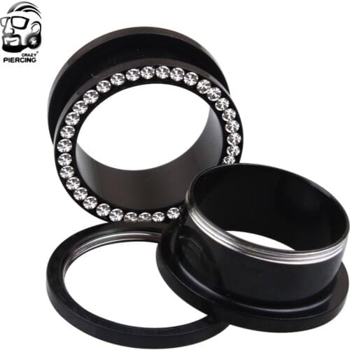 Pair Of Stainless steel Crystal Inset Earring Plugs Screw Fit Ear Plug Gauges Flesh Tunnel Ear Expander Body Piercing