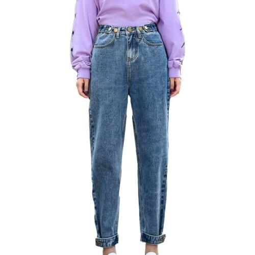 Womens Pants Loose Jeans 2019 Spring Autumn New Female High Waist Casual Pants Solid Color Harem Pants RE2453