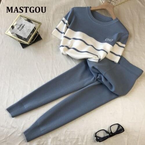 MASTGOU Letter Printing Summer Women T Shirt Tracksuits Short Sleeve Women Sweater Top Tee Shirt + Pencil Pants Suits Two Piece
