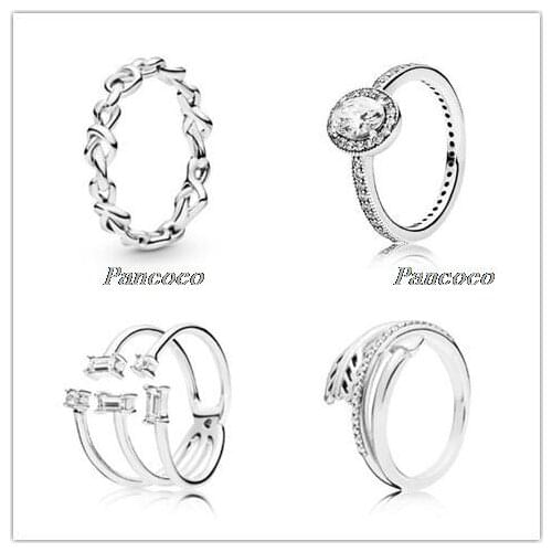 Authentic 925 Sterling Silver Ring Knotted Hearts Emotional Bonds Rings For Women Wedding Party Gift Diy Pandora Jewelry