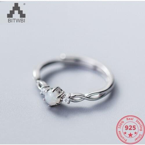 Korea Hot Style Pure 925 Sterling Silver Delicate Fashion Opal Open Adjustable Ring Jewelry for Women