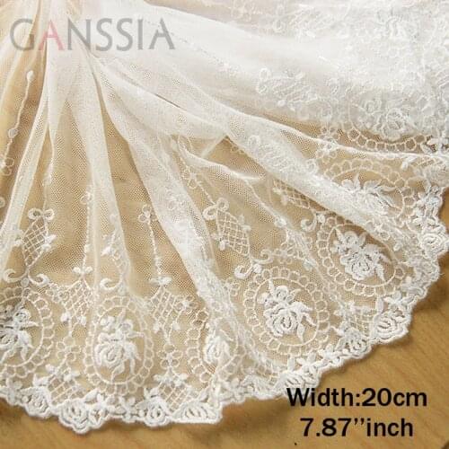 1yard Width:20cm Mesh Rose Embroidered Trimming Cloth Lace 3 Colors Fabric Lace for Garment Scrapbooking (ss-437)