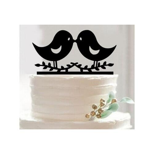 100pcs New Design Love Bird Acrylic Wedding Cake Topper Laser Cut Cupcake Stand Party Decoration with free shipping