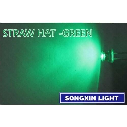 1000pcs 5mm Clear Lens Green LED Diode Light 5 mm Straw Hat Ultra Bright Wide Angle LED Light Emitting Diode Lamp Through Hole