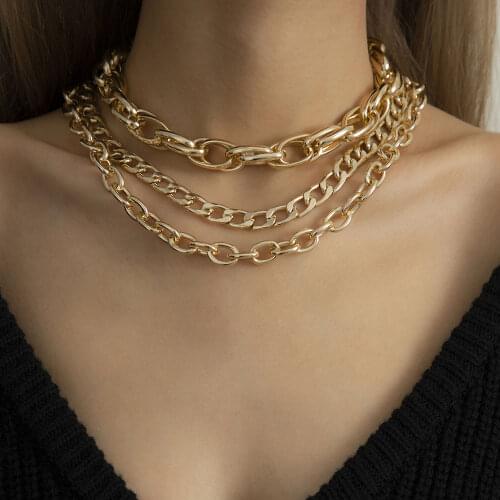2021 Multilevel Chains Exaggerated Punk Thick Chain Collar Necklaces For Women Fashion Gold Silver Color Female Necklace Jewelry