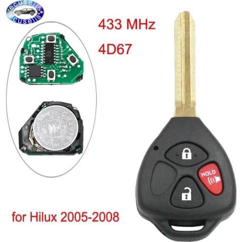 3 Buttons Remote Key 433Mhz 4D67 With 4D-67 Chip inside for Toyota 2005-2008 Hilux TOY43 Blade 2+1 Buttons