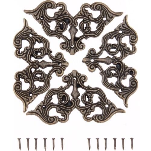 4pcs Hollow Corner Protectors Antique Bronze Lace Butterfly Patch Jewelry Box Feet Wood Gift Case Desk Leg Alloy 62mm w/nails