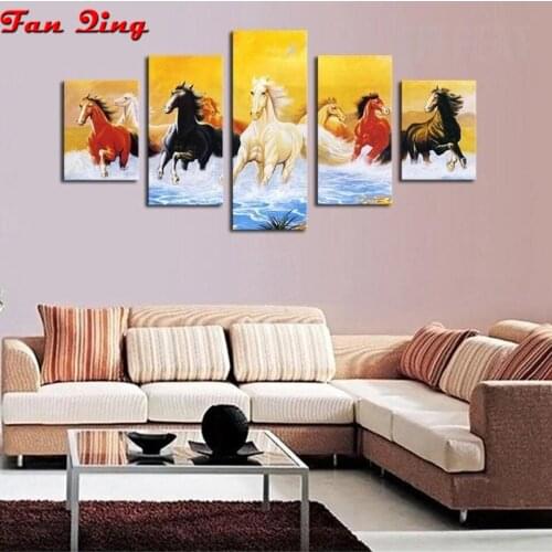 5pc Diamond Embroidery,Round/square Diamond Eight horses take off Full rhinestone 5D Diamond painting cross stitch,needlework