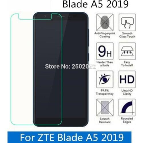 5PCS Protective Film On For ZTE Blade A5 2019 Tempered Glass For ZTE Blade A 5 2019 5.45" 9H Screen Protector Phone Cover Guard
