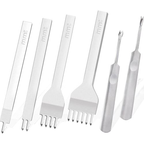 LMDZ 6PCS 3/4/5/6mm 1/2/4/6 Prong Spacing Punch Tool Hole Punches Leather Craft Tools Cutting Knife Skiving for DIY Supplies