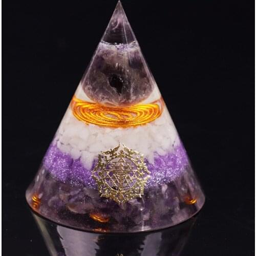 60Mm Magic Orgonite Pyramid Amethystine With Stone Copper Orgone Pyramide Energy Healing Reiki Chakra Multiplier