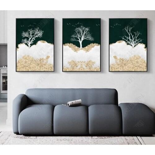 Abstract Golden Landscape Artistic Forest Canvas Paintings Poster Print Wall Art Picture for Living Room Home Decor Unframed