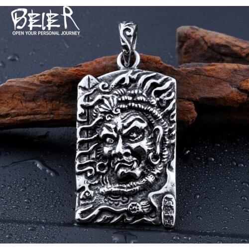 Beier Stainless Steel Buddhism Fudo Mingwang Pendant Chain Necklace men Jewelry LLBP8-228P
